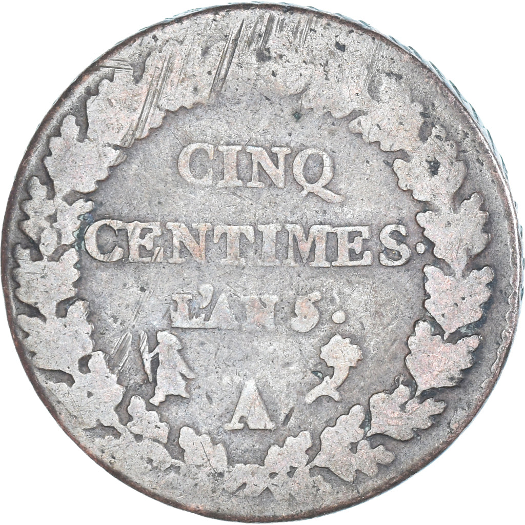 Moeda, França, Dupré, 5 Centimes, AN 5, Paris, VF(20-25), Cobre, Gadoury:126