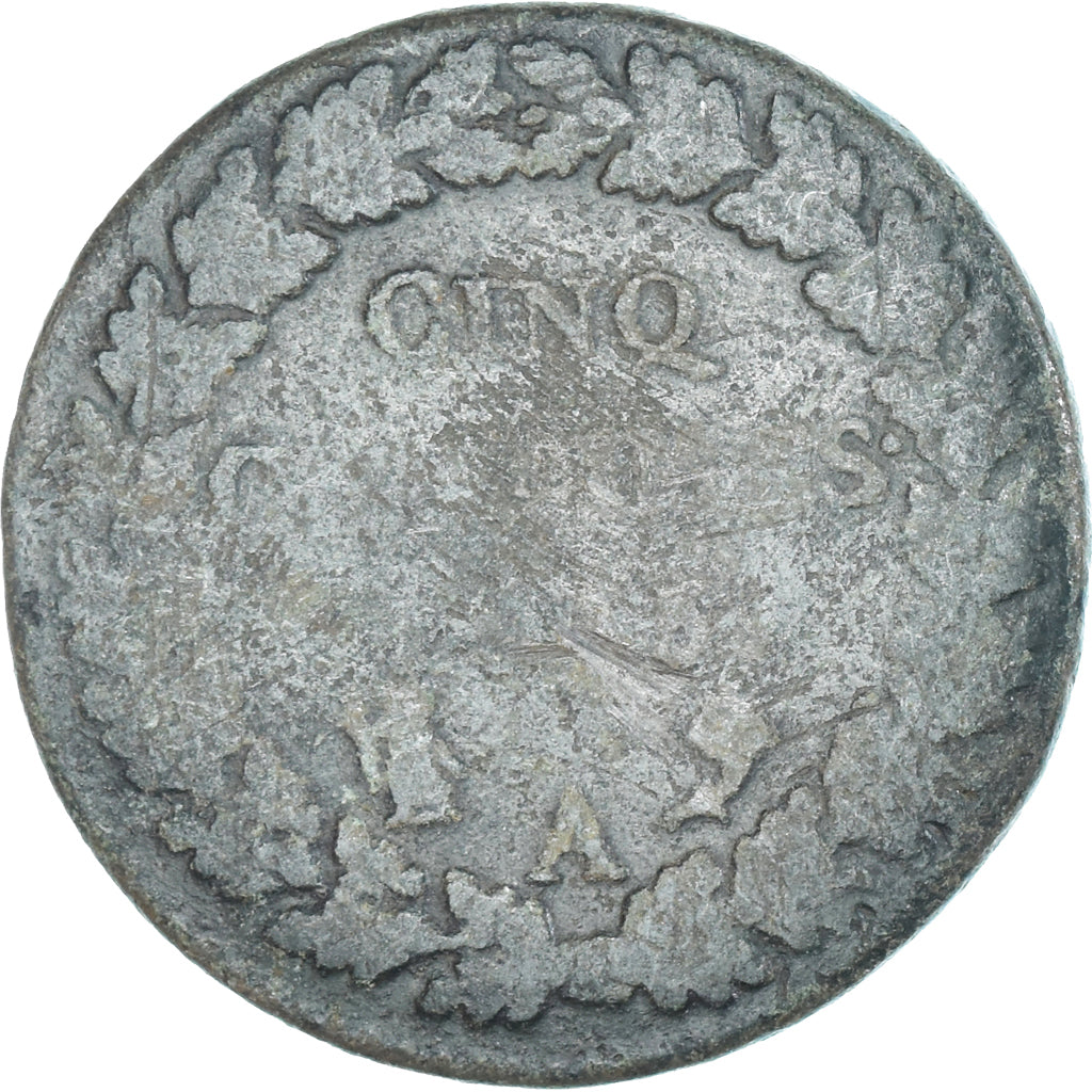 Moeda, França, Dupré, 5 Centimes, AN 5, Paris, VF(20-25), Cobre, Gadoury:126