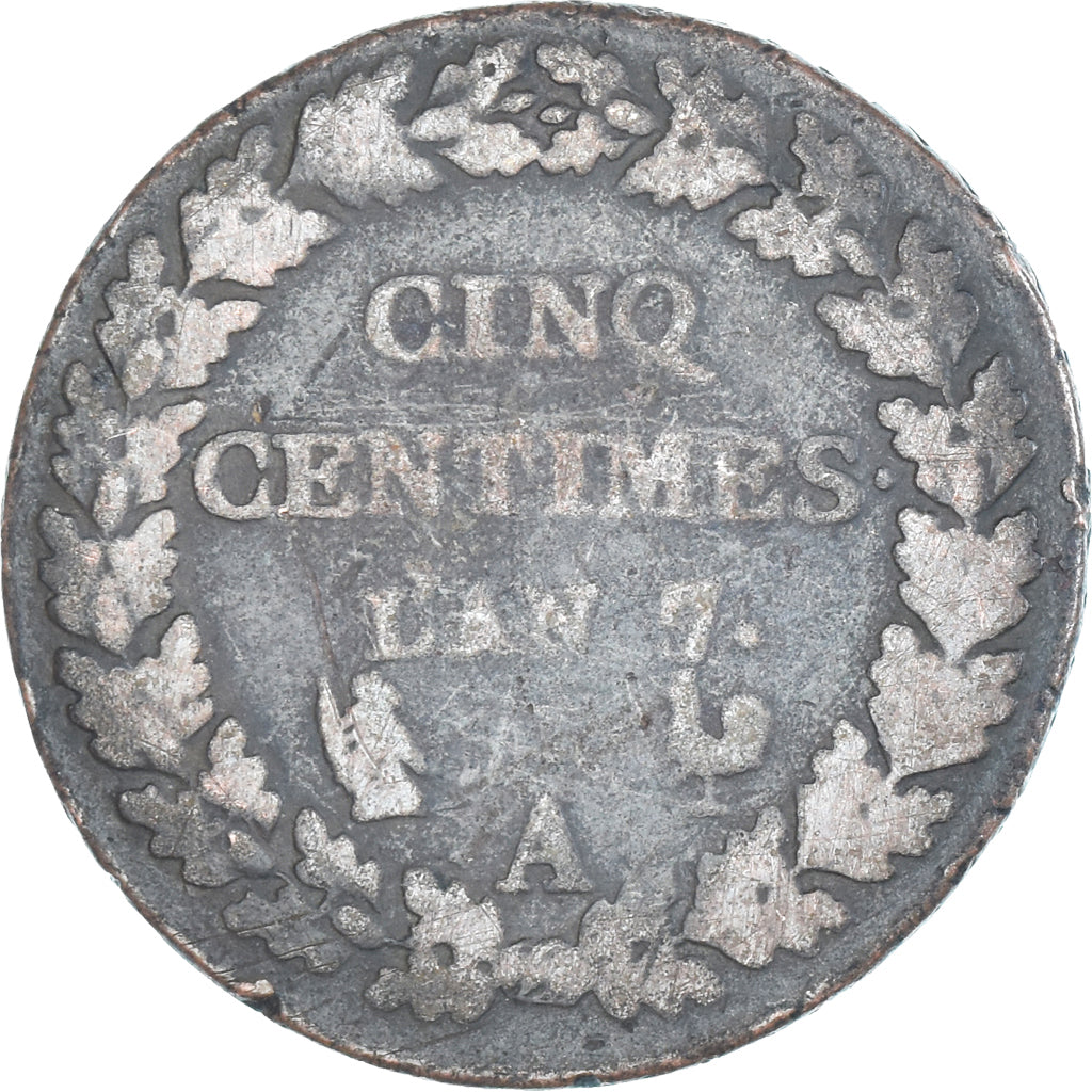 Moeda, França, Dupré, 5 Centimes, AN 7, Paris, VF(20-25), Cobre, Gadoury:126