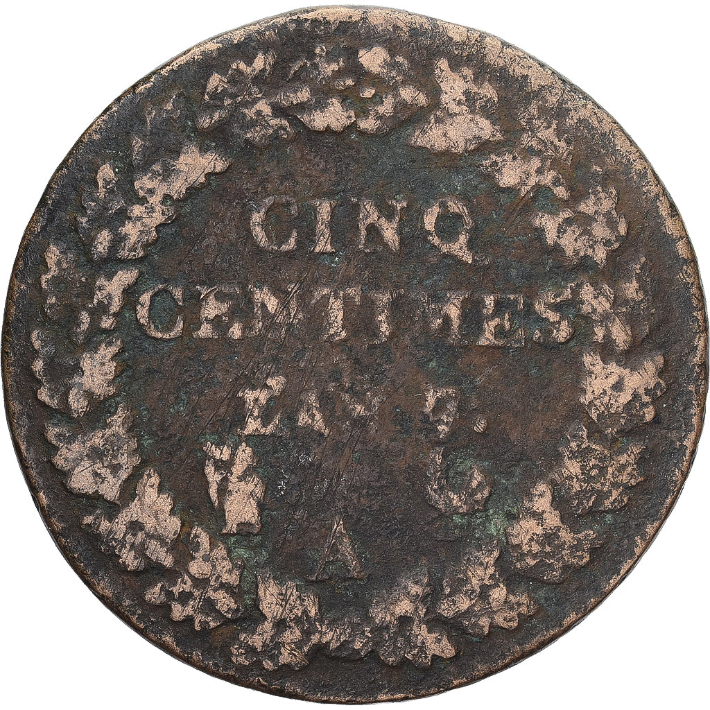 Moneda, Francia, Dupré, 5 Centimes, AN 7, Paris, BC+, Cobre, Gadoury:126