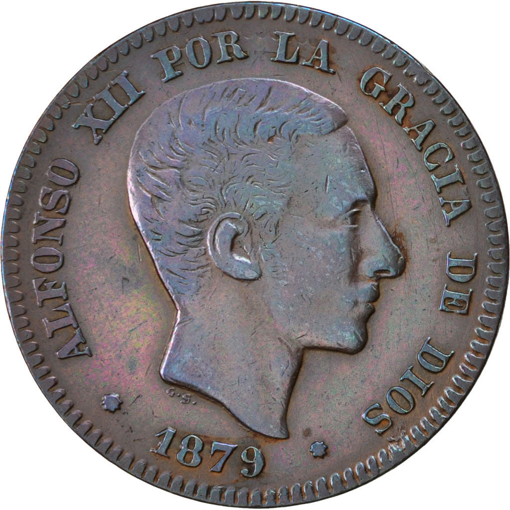 Monnaie, Espagne, Alfonso XII, 10 Centimos, 1879, TTB, Bronze, KM:675
