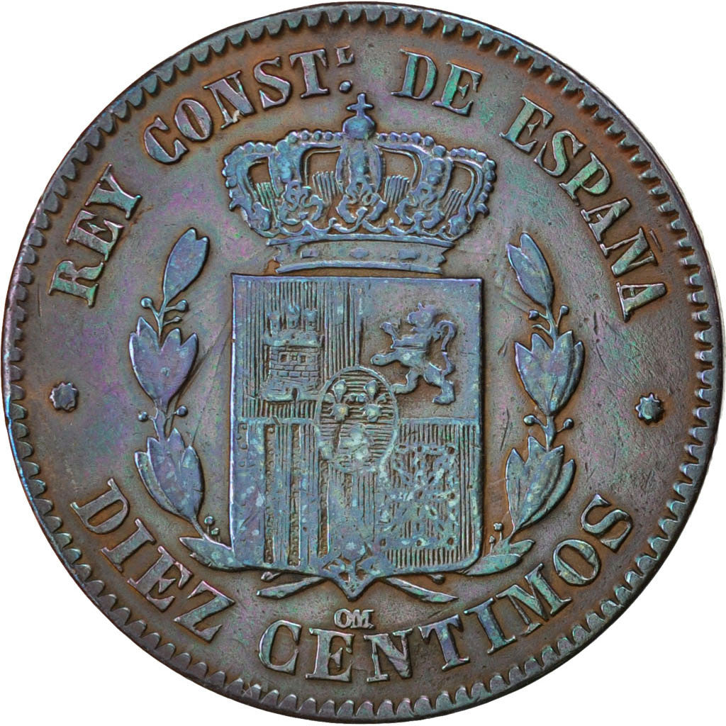 Monnaie, Espagne, Alfonso XII, 10 Centimos, 1879, TTB, Bronze, KM:675