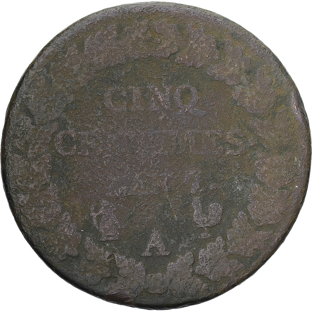 Moneda, Francia, Dupré, 5 Centimes, AN 7, Paris, BC, Cobre, Gadoury:126