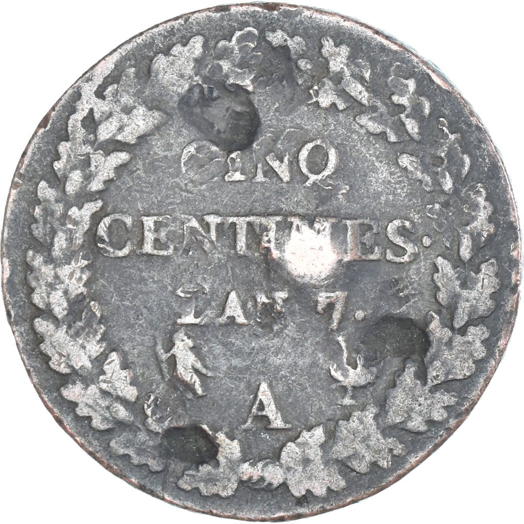 Moeda, França, Dupré, 5 Centimes, AN 7, Paris, VF(30-35), Cobre, Gadoury:126