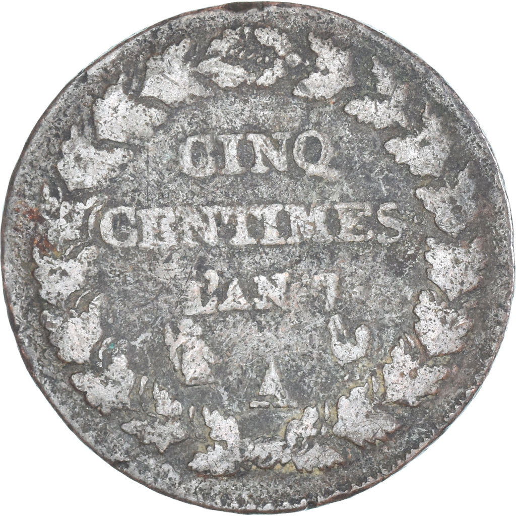 Moeda, França, Dupré, 5 Centimes, AN 7, Paris, VF(20-25), Cobre, Gadoury:126