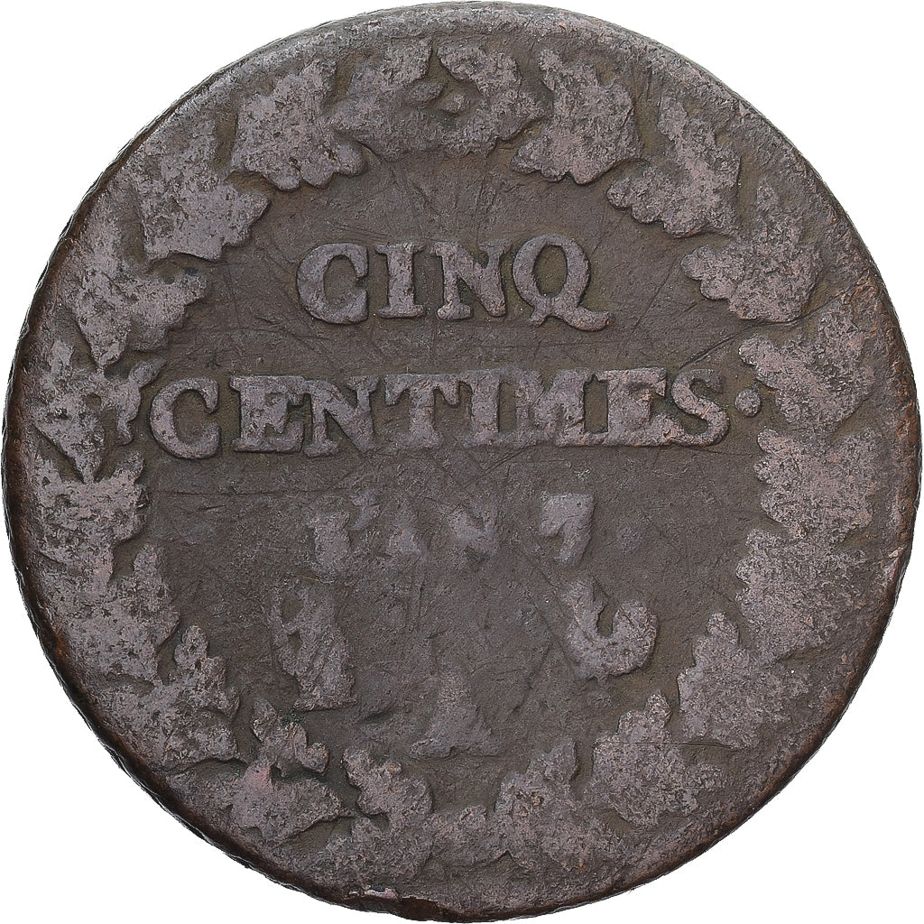 Moneda, Francia, Dupré, 5 Centimes, AN 7, Paris, BC+, Cobre, Gadoury:126