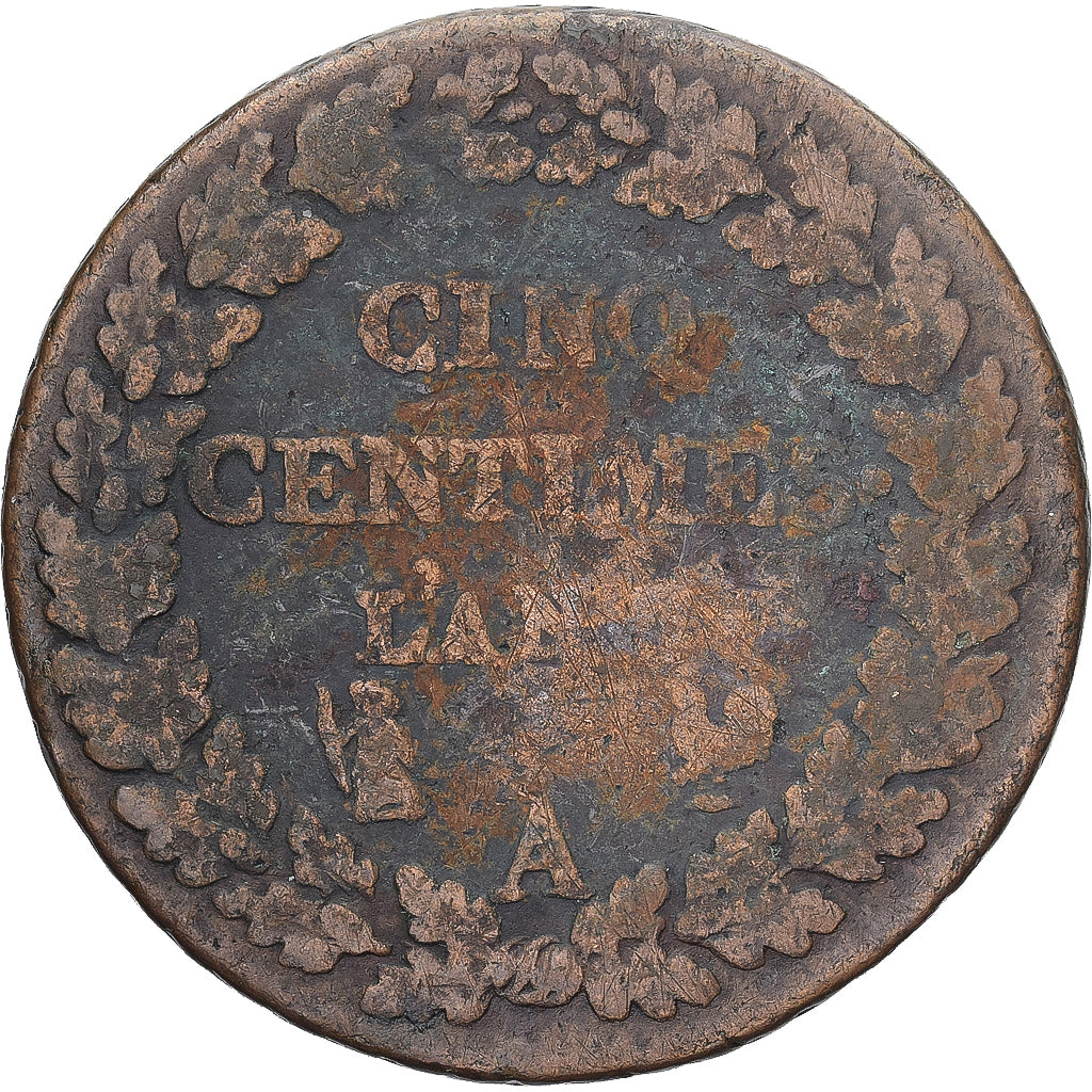 Moneda, Francia, Dupré, 5 Centimes, AN 7, Paris, BC+, Cobre, Gadoury:126