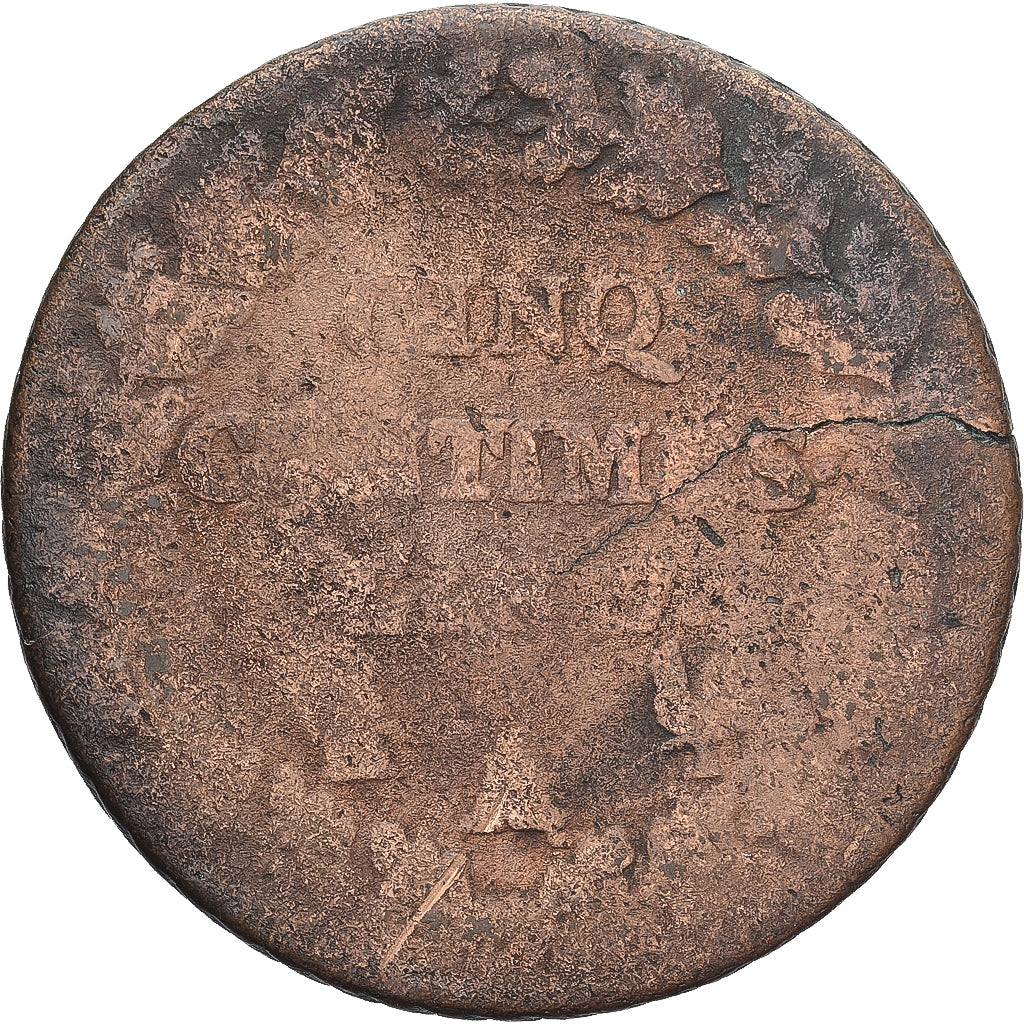 Moneda, Francia, Dupré, 5 Centimes, AN 7, Paris, BC+, Cobre, Gadoury:126