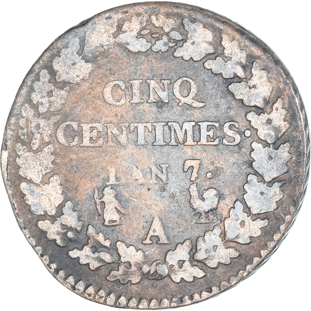 Moeda, França, Dupré, 5 Centimes, AN 7, Paris, VF(30-35), Cobre, Gadoury:126