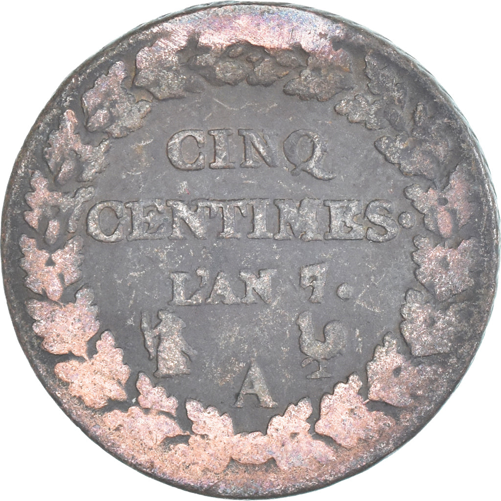Moeda, França, Dupré, 5 Centimes, AN 7/5, Paris, F(12-15), Cobre, Gadoury:126