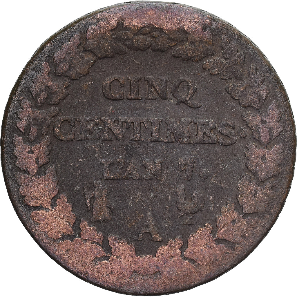 Moneta, Francia, Dupré, 5 Centimes, AN 7/5, Paris, B+, Rame, Gadoury:126
