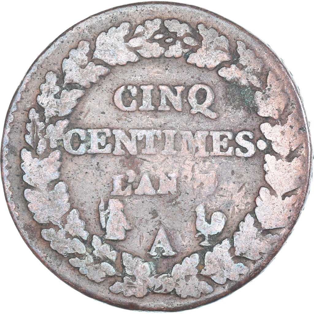 Moeda, França, Dupré, 5 Centimes, AN 7/5, Paris, VF(20-25), Cobre, Gadoury:126