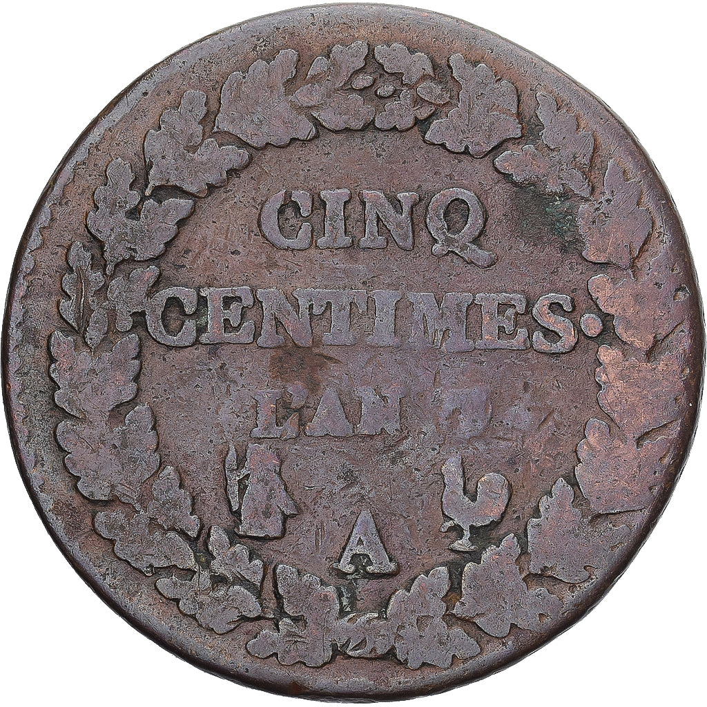 Moneda, Francia, Dupré, 5 Centimes, AN 7/5, Paris, BC+, Cobre, Gadoury:126