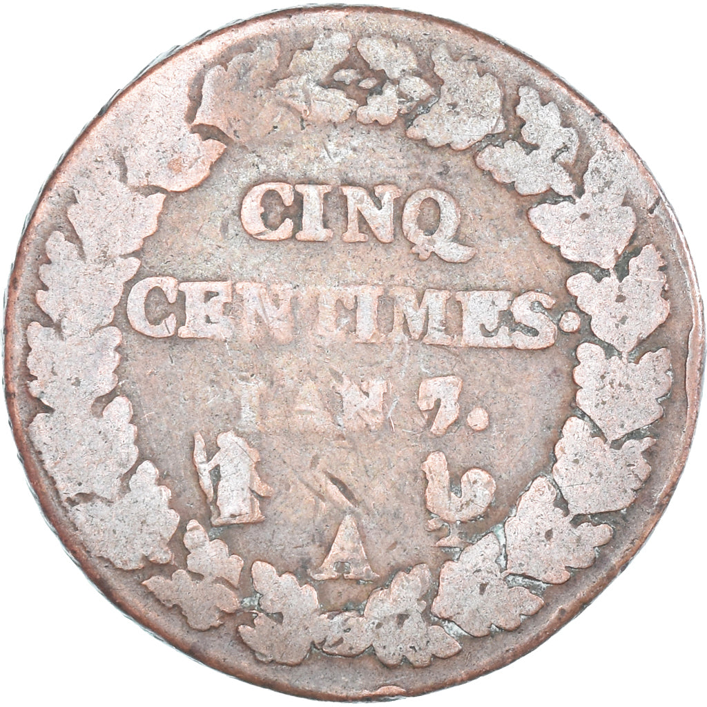 Moeda, França, Dupré, 5 Centimes, AN 7/5, Paris, VF(20-25), Cobre, Gadoury:126