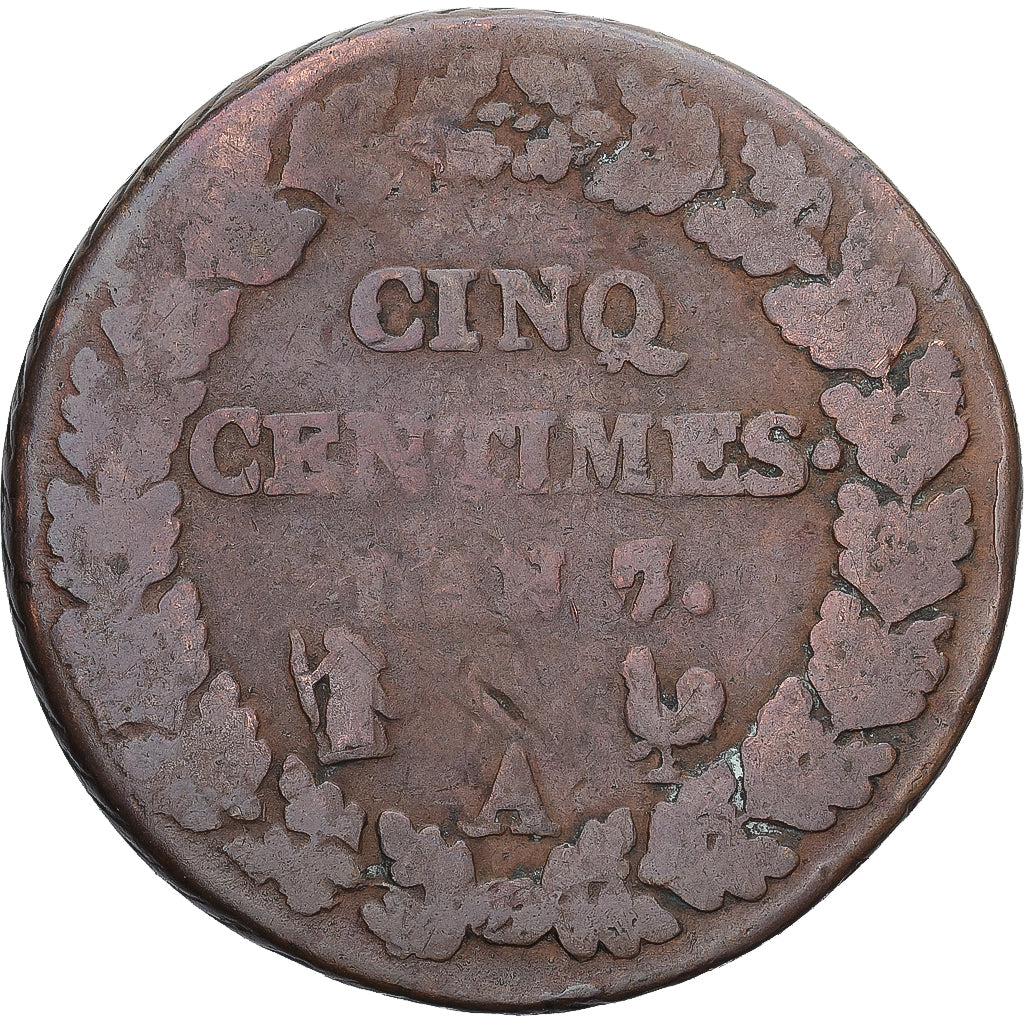 Moneda, Francia, Dupré, 5 Centimes, AN 7/5, Paris, BC+, Cobre, Gadoury:126
