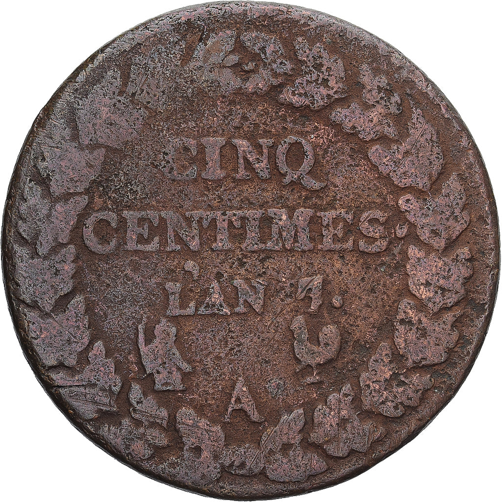 Moneda, Francia, Dupré, 5 Centimes, AN 7/5, Paris, BC+, Cobre, Gadoury:126