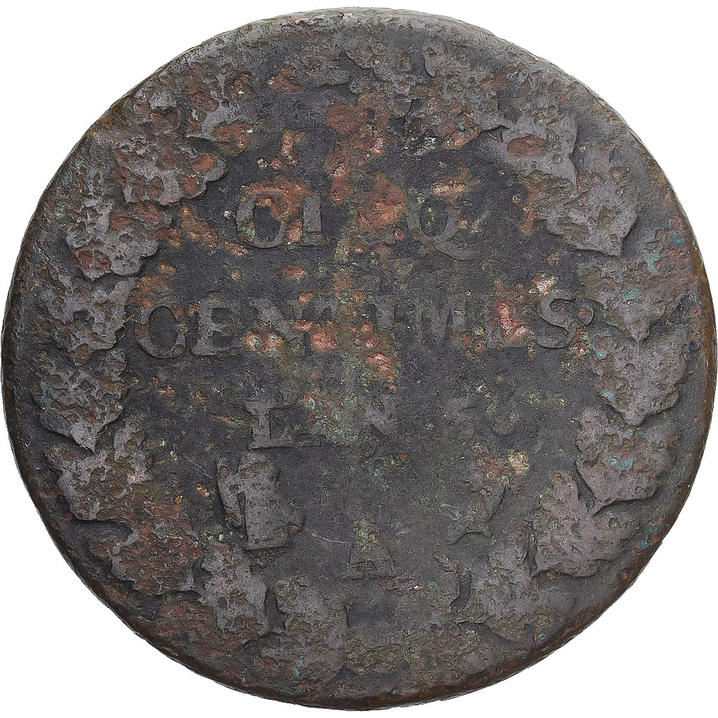 Munten, Frankrijk, Dupré, 5 Centimes, AN 5, Paris, ZG+, Koper, Gadoury:126