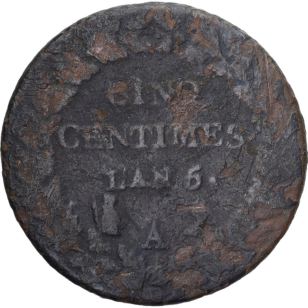 Munten, Frankrijk, Dupré, 5 Centimes, AN 5, Paris, ZG+, Koper, Gadoury:126
