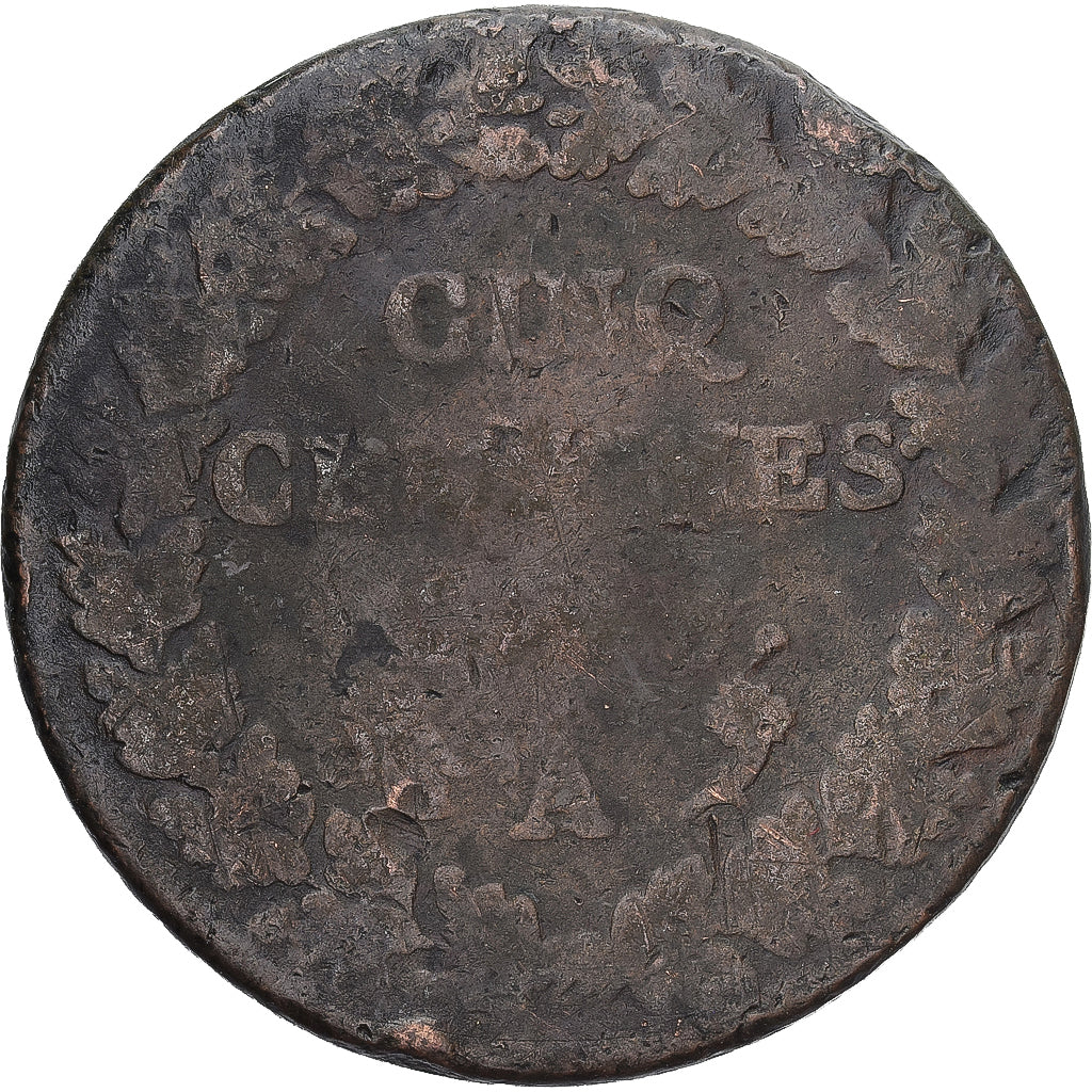Moneda, Francia, Dupré, 5 Centimes, AN 5, Paris, BC, Cobre, Gadoury:126