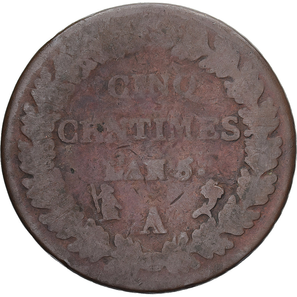 Moneda, Francia, Dupré, 5 Centimes, AN 5, Paris, BC+, Cobre, Gadoury:126