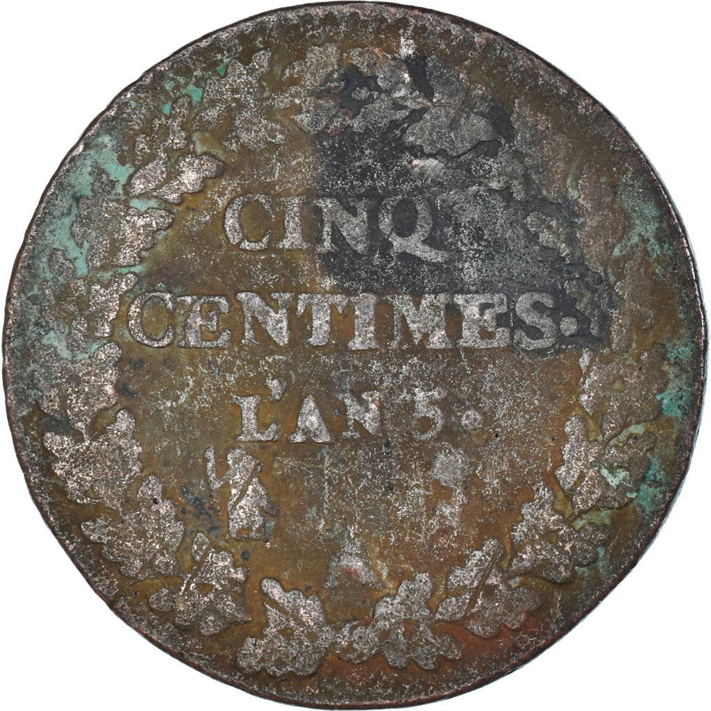 Moeda, França, Dupré, 5 Centimes, AN 5, Paris, VF(20-25), Cobre, Gadoury:126