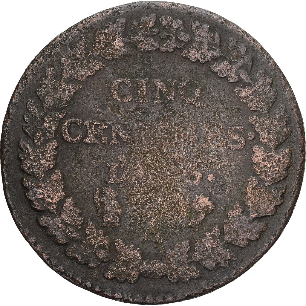 Moneda, Francia, Dupré, 5 Centimes, AN 5, Paris, BC+, Cobre, Gadoury:126