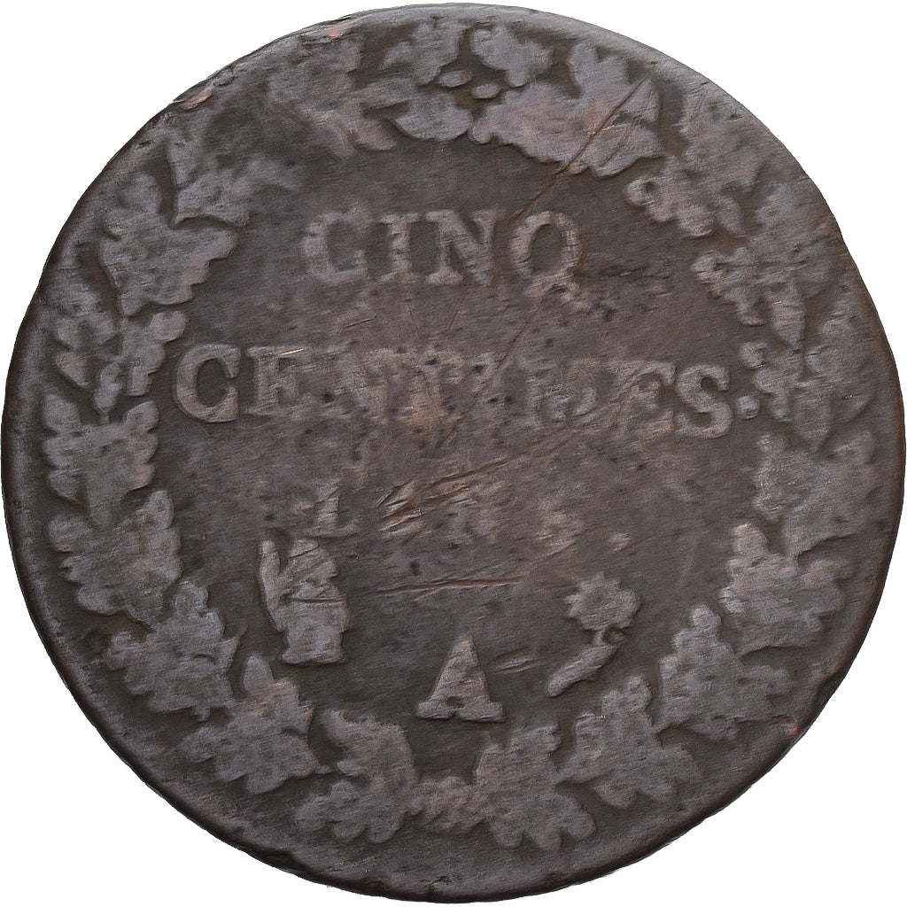 Moneda, Francia, Dupré, 5 Centimes, AN 5, Paris, BC+, Cobre, Gadoury:126