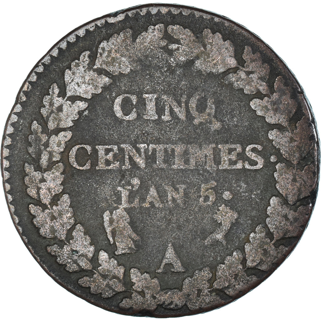 Moeda, França, Dupré, 5 Centimes, AN 5, Paris, VF(30-35), Cobre, Gadoury:126