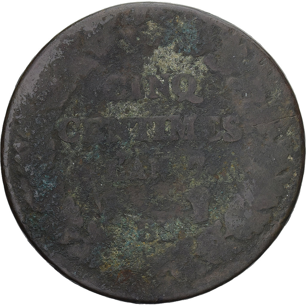 Moneda, Francia, Dupré, 5 Centimes, AN 7, Strasbourg, BC, Cobre, Gadoury:126