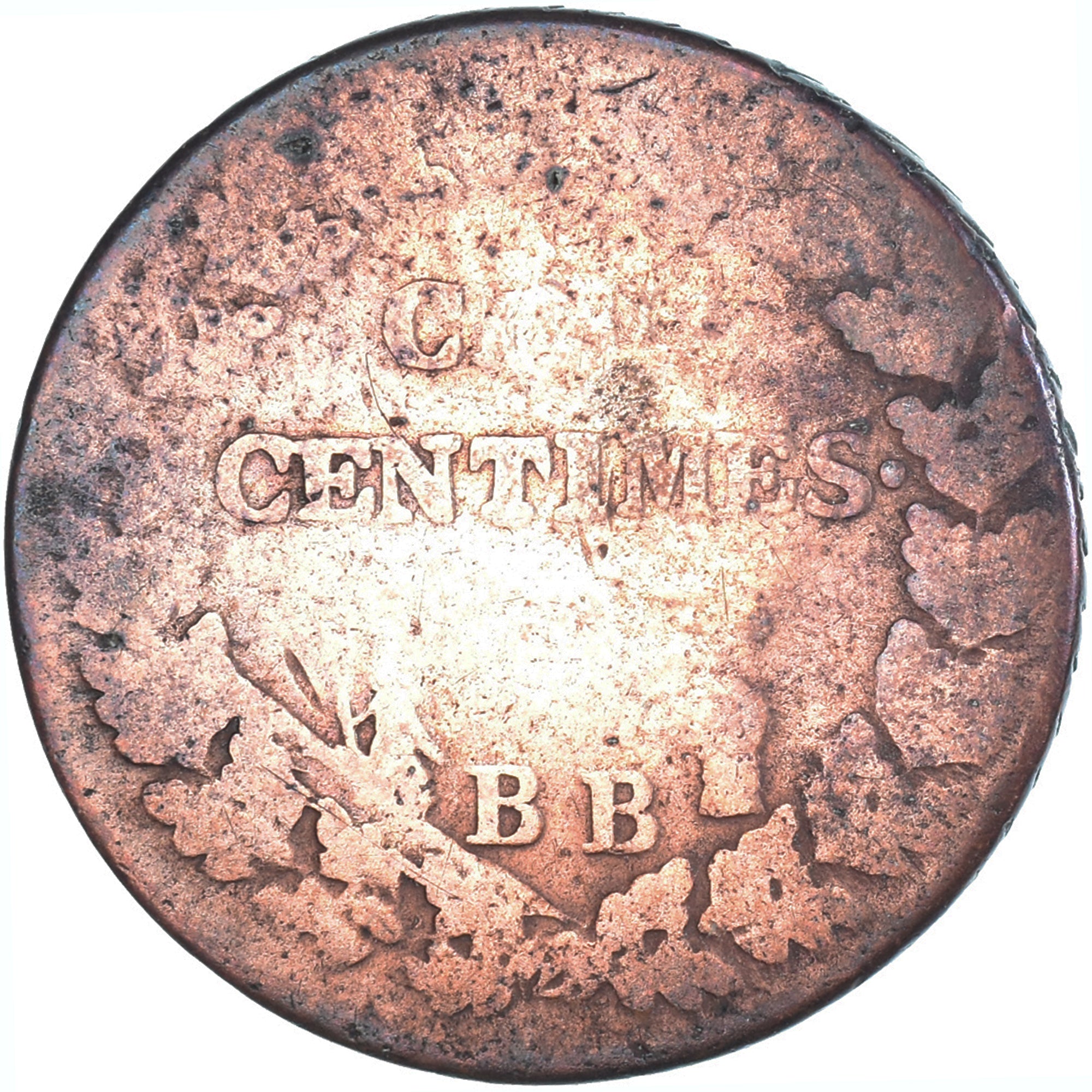 Moeda, França, Dupré, 5 Centimes, AN 7/5, Strasbourg, F(12-15), Cobre