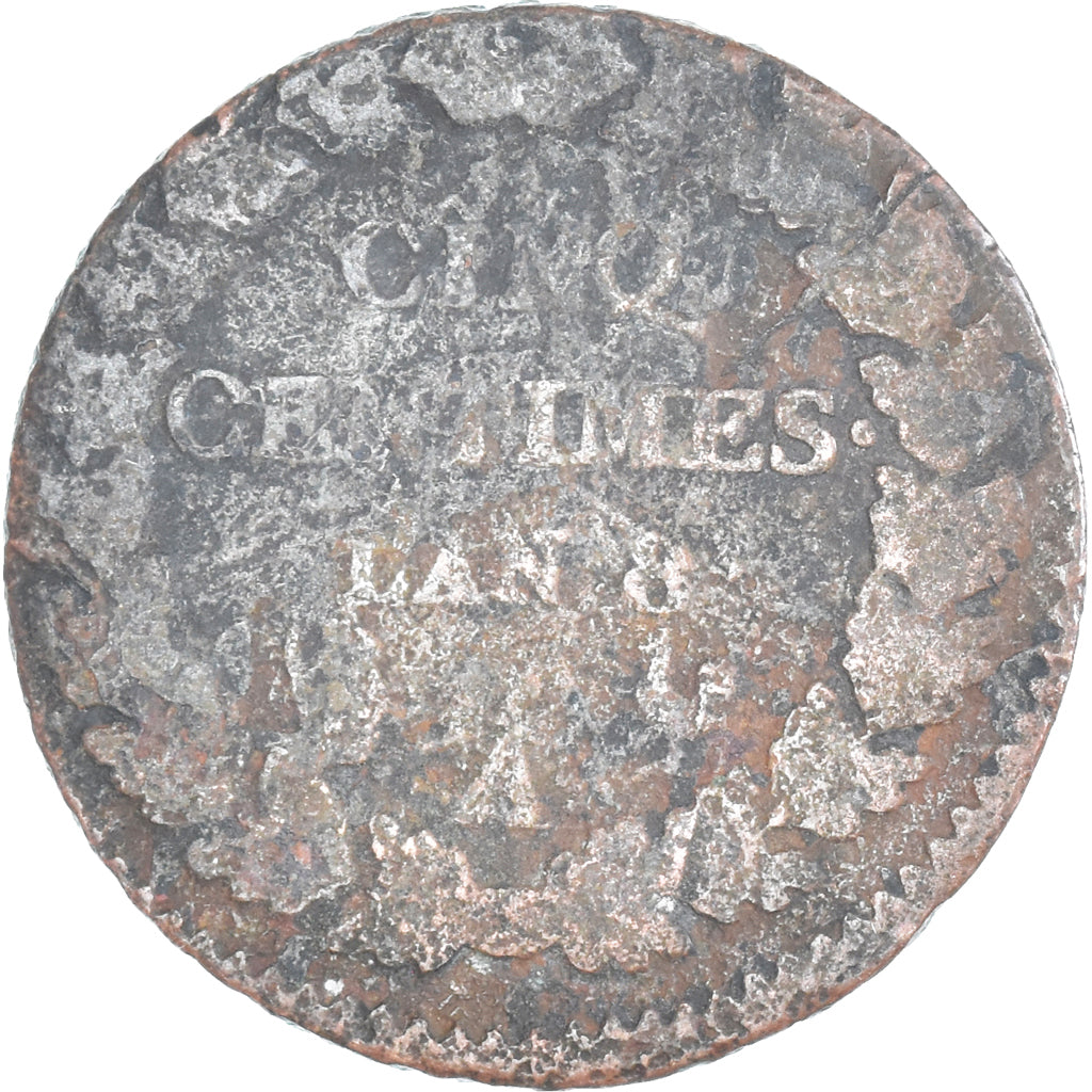 Münze, Frankreich, Dupré, 5 Centimes, AN 8, Paris, SGE+, Kupfer, Gadoury:126
