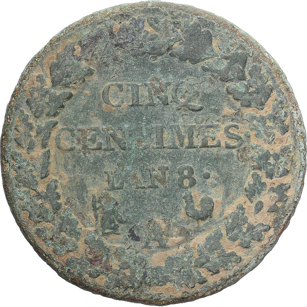 Moneda, Francia, Dupré, 5 Centimes, AN 8, Paris, BC, Cobre, Gadoury:126