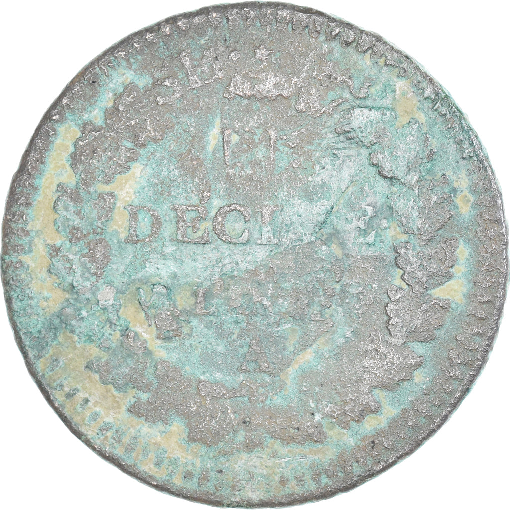 Moneta, Francja, Dupré, Decime, Paris, Refrappage du 2 décimes, VF(20-25)