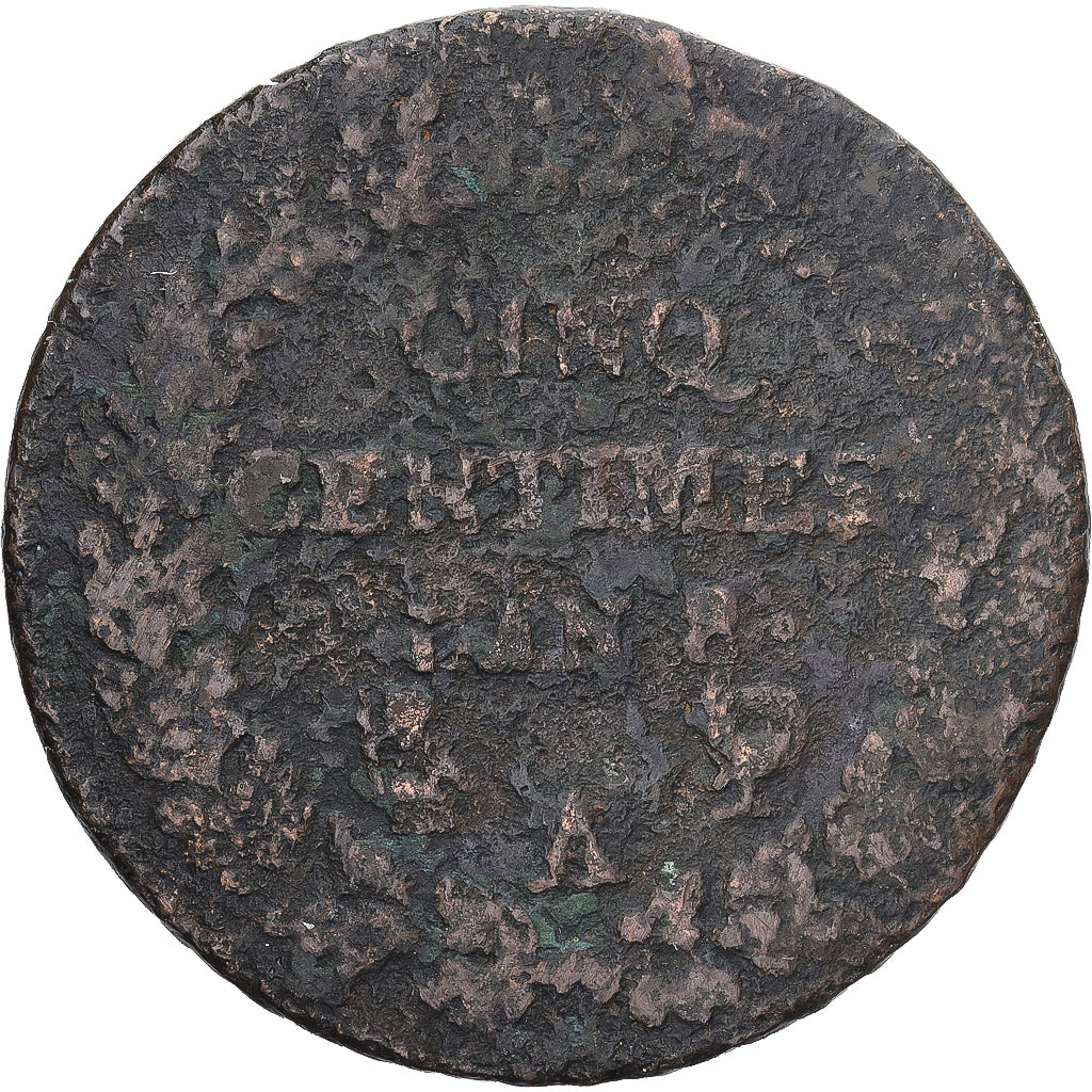 Moneda, Francia, Dupré, 5 Centimes, AN 8, Paris, BC, Cobre, Gadoury:126