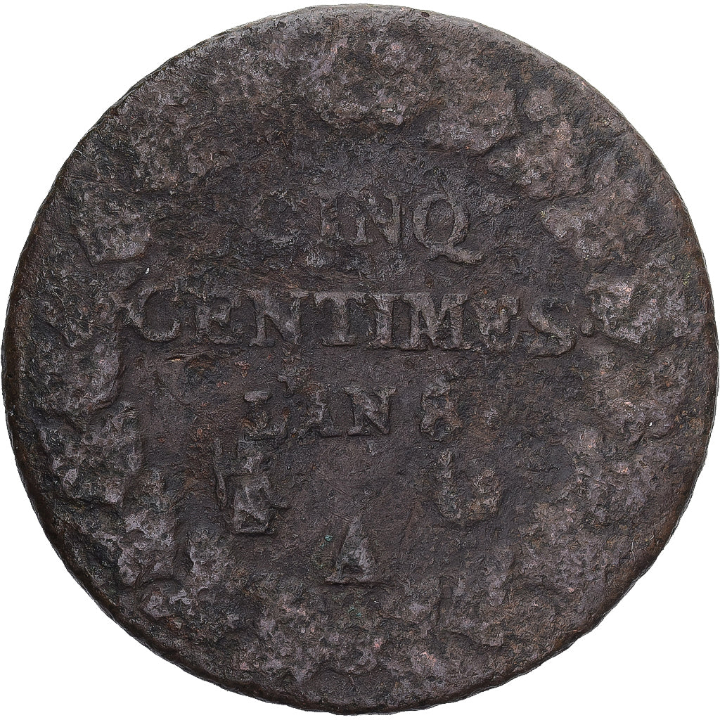 Moneda, Francia, Dupré, 5 Centimes, AN 8, Paris, BC, Cobre, Gadoury:126