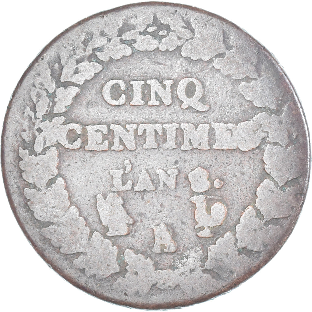 Moeda, França, Dupré, 5 Centimes, AN 8, Paris, VG(8-10), Cobre, Gadoury:126