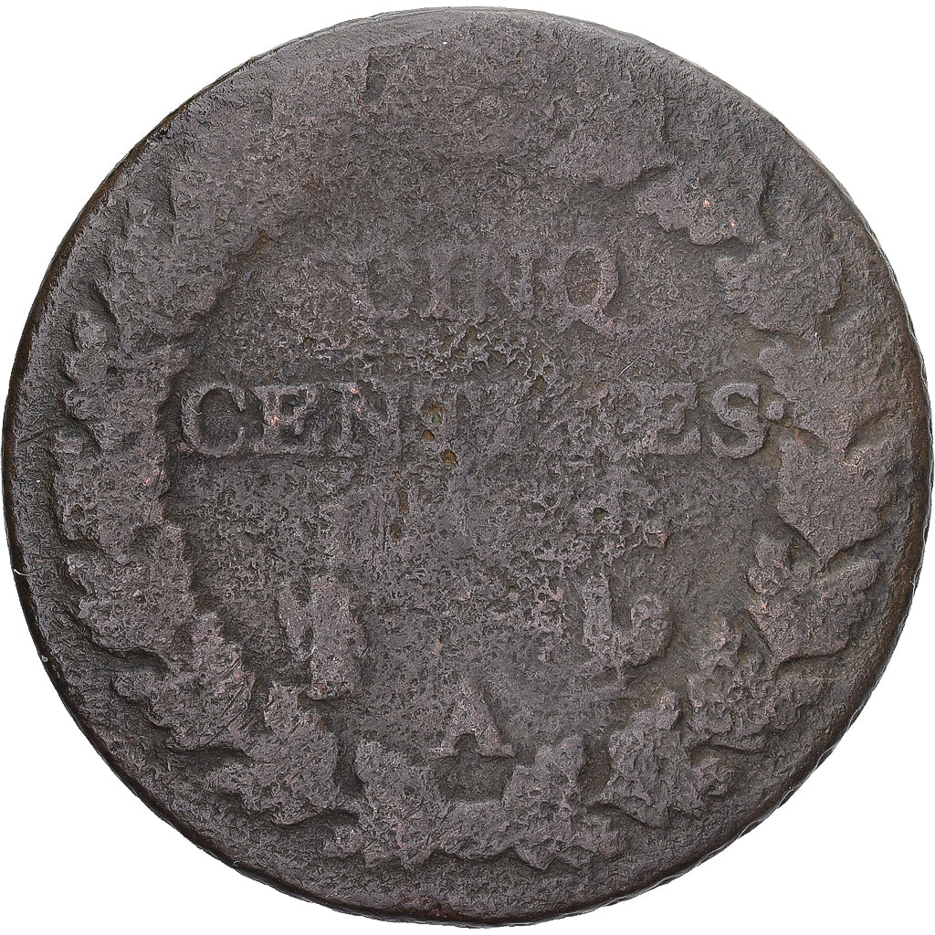 Moneda, Francia, Dupré, 5 Centimes, AN 8, Paris, BC, Cobre, Gadoury:126