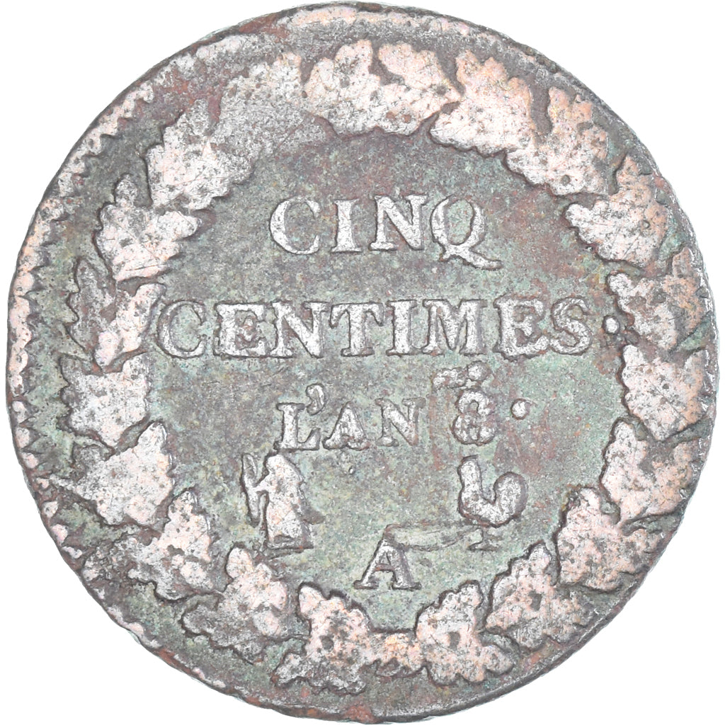 Munten, Frankrijk, Dupré, 5 Centimes, AN 8, Paris, ZG+, Koper, Gadoury:126