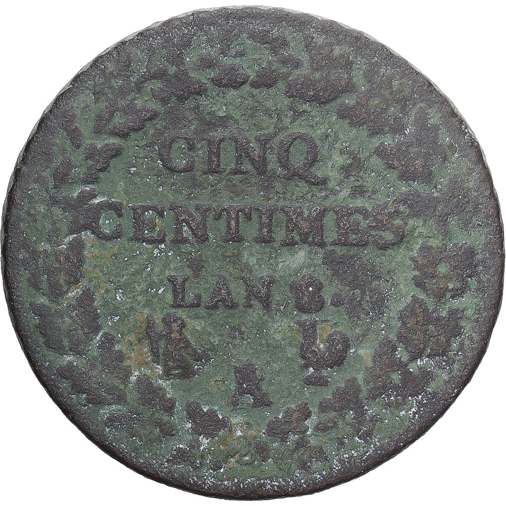 Moneda, Francia, Dupré, 5 Centimes, AN 8, Paris, BC, Cobre, Gadoury:126