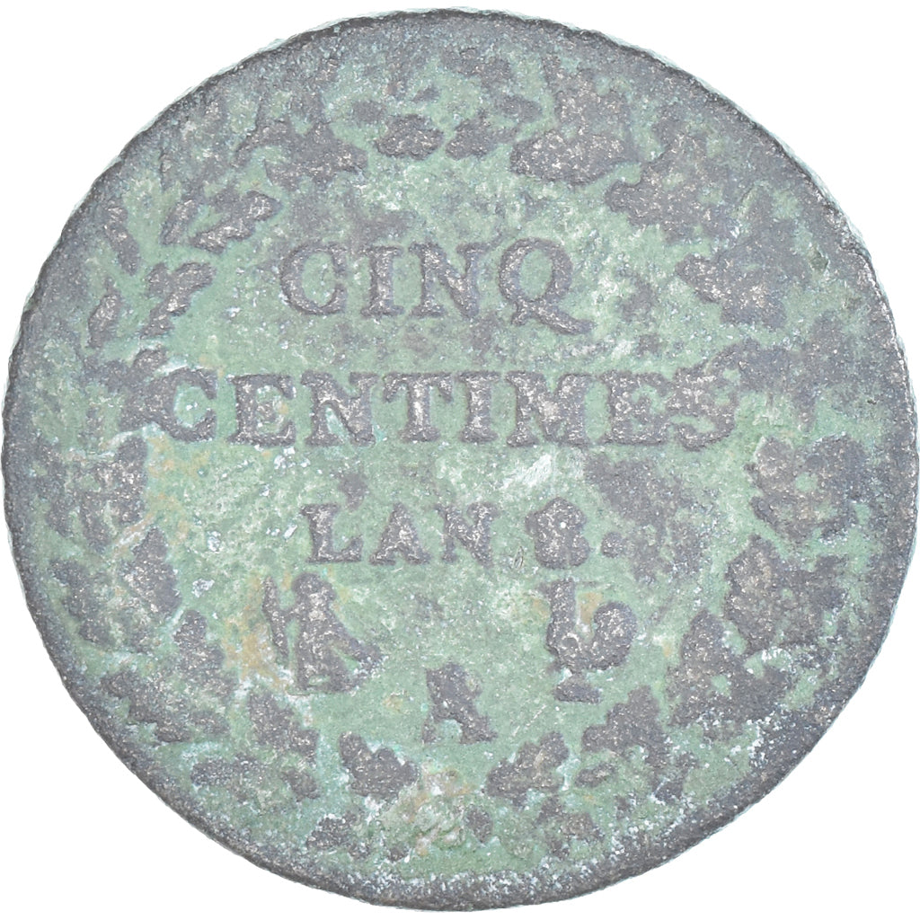 Munten, Frankrijk, Dupré, 5 Centimes, AN 8, Paris, ZG+, Koper, Gadoury:126