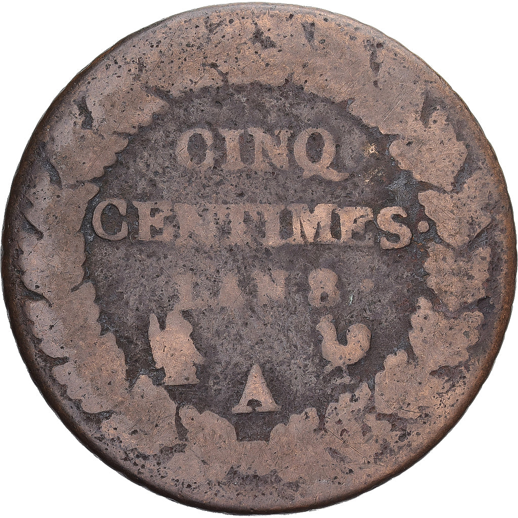 Moneda, Francia, Dupré, 5 Centimes, AN 8, Paris, BC, Cobre, Gadoury:126