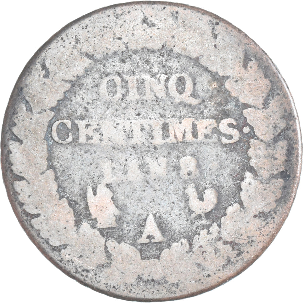 Moneda, Francia, Dupré, 5 Centimes, AN 8, Paris, BC, Cobre, Gadoury:126