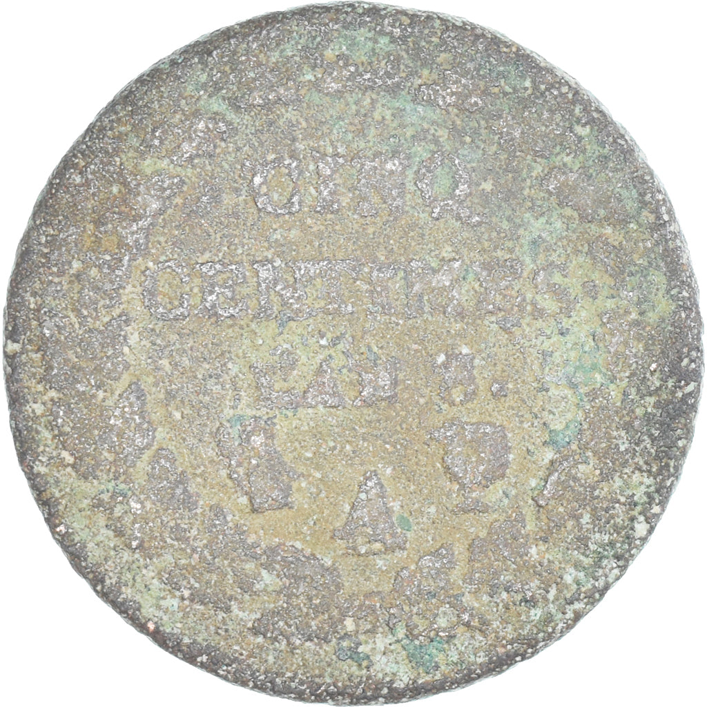 Moneta, Francja, Dupré, 5 Centimes, AN 8, Paris, VG(8-10), Miedź, Gadoury:126