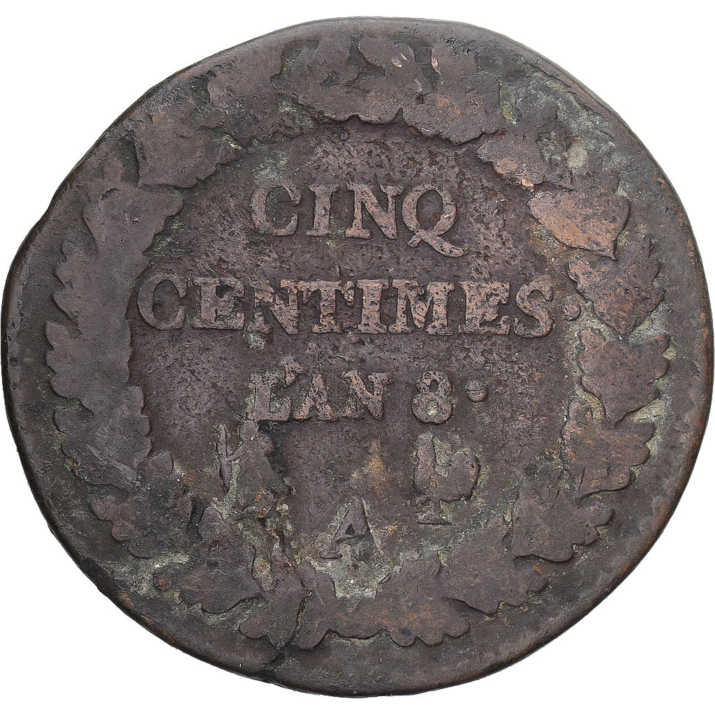 Moneda, Francia, Dupré, 5 Centimes, AN 8, Paris, BC, Cobre, Gadoury:126