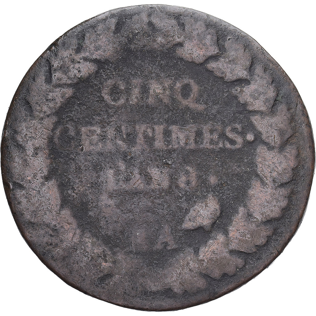 Moneda, Francia, Dupré, 5 Centimes, AN 8, Metz, BC, Cobre, Gadoury:126