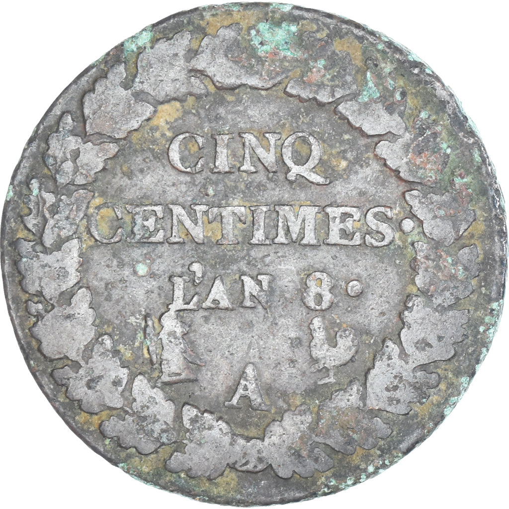 Moeda, França, Dupré, 5 Centimes, AN 8, Paris, VF(20-25), Cobre, Gadoury:126