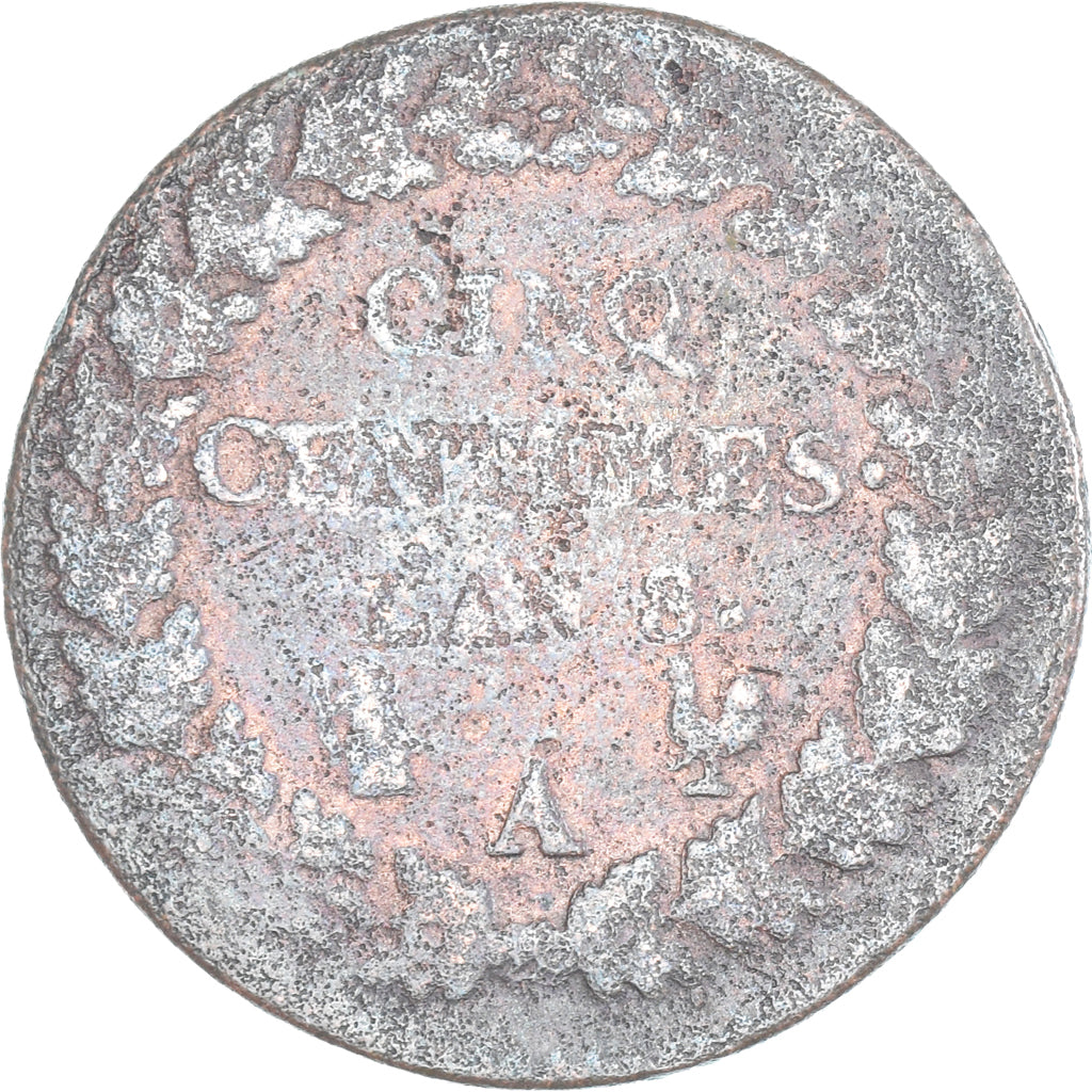 Moeda, França, Dupré, 5 Centimes, AN 8, Paris, VF(20-25), Cobre, Gadoury:126