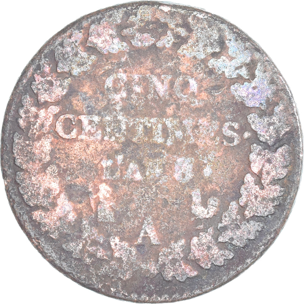 Moeda, França, Dupré, 5 Centimes, AN 8, Paris, VF(20-25), Cobre, Gadoury:126