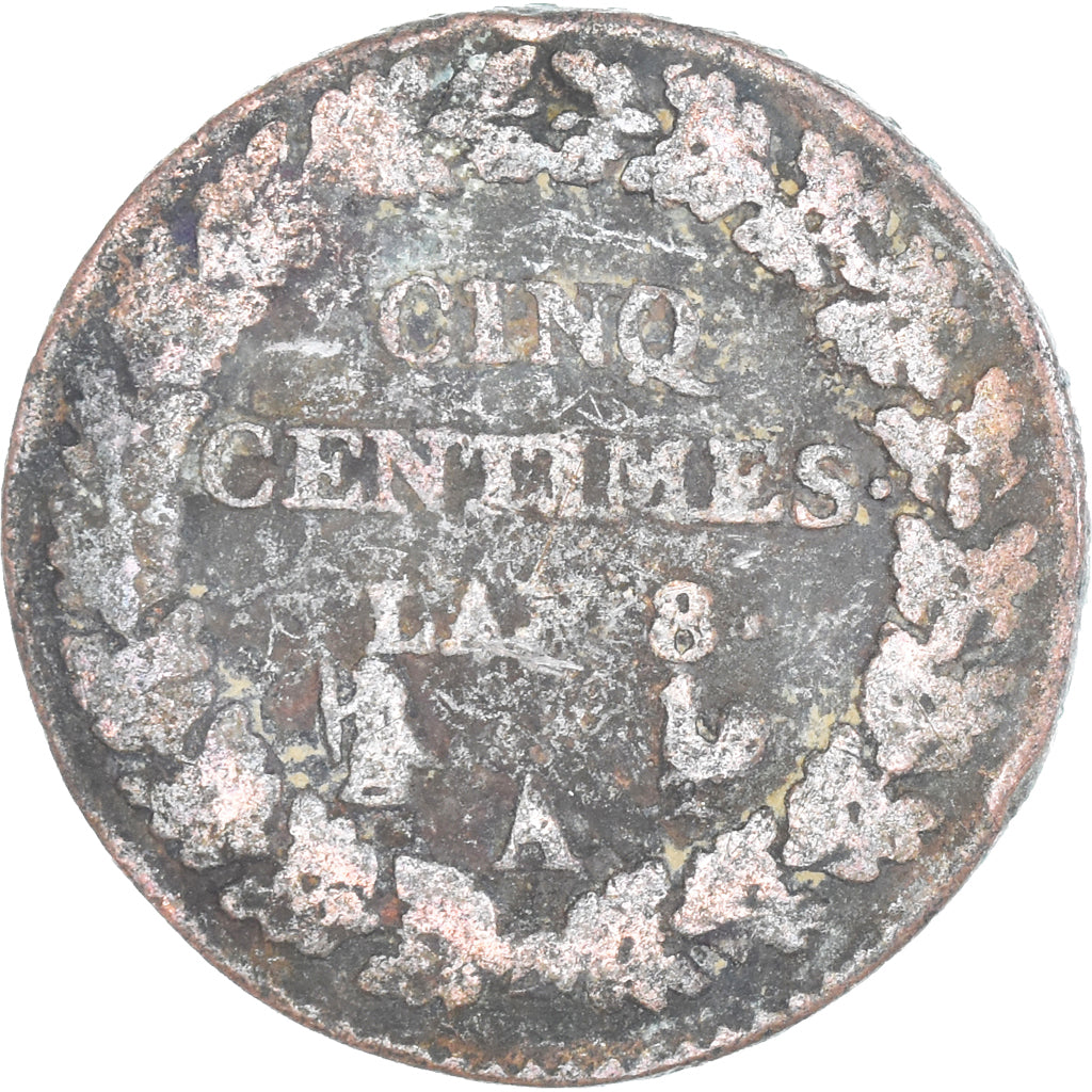 Moeda, França, Dupré, 5 Centimes, AN 8, Paris, VF(20-25), Cobre, Gadoury:126