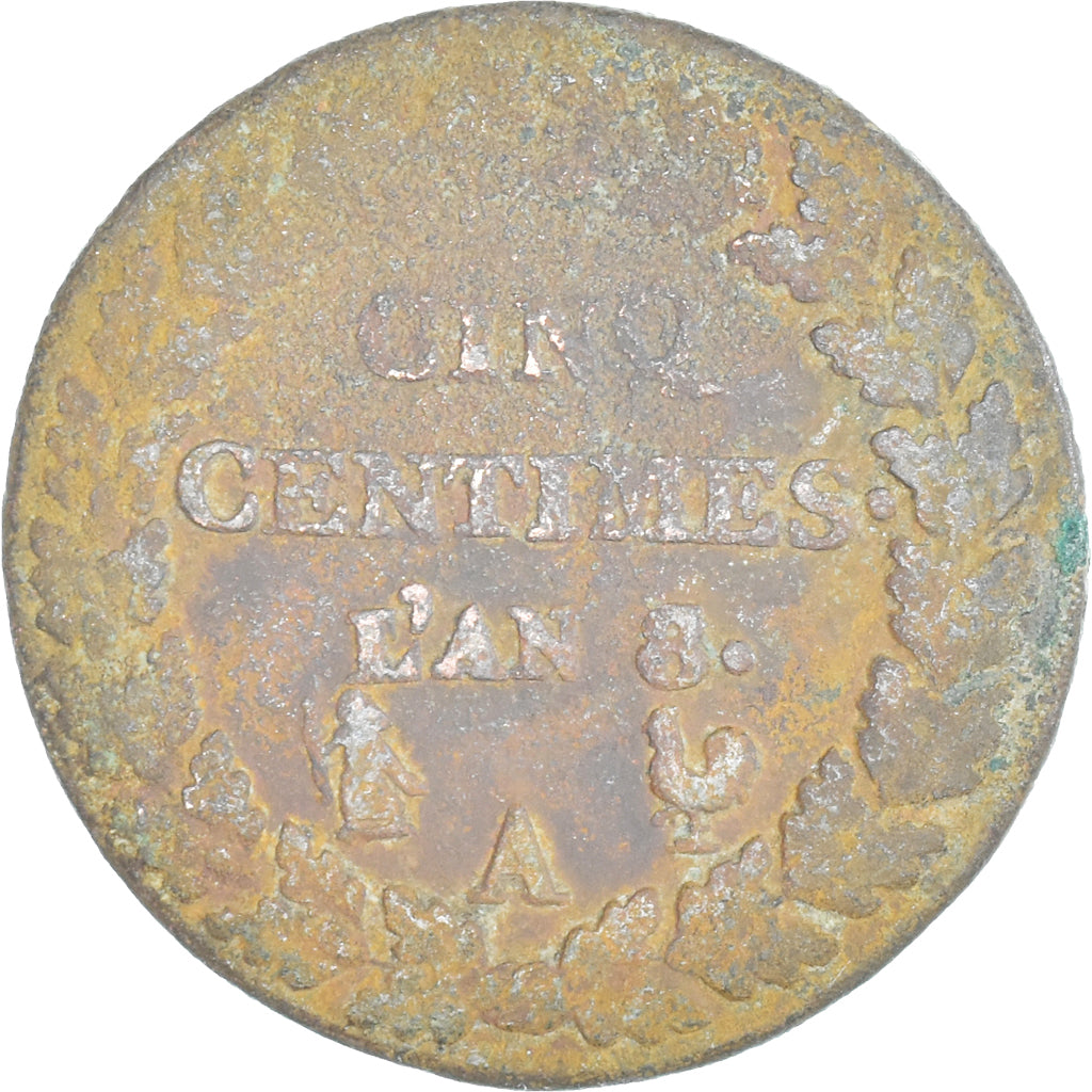 Munten, Frankrijk, Dupré, 5 Centimes, AN 8/5, Paris, ZG, Koper, Gadoury:126a